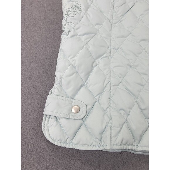 Eddie Bauer Quilted Vest Womens Large Light Blue Premium Goose Down Floral Zip - Picture 9 of 10